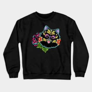 Pomeranian in Black - Day of the Dead Sugar Skull Dog Crewneck Sweatshirt